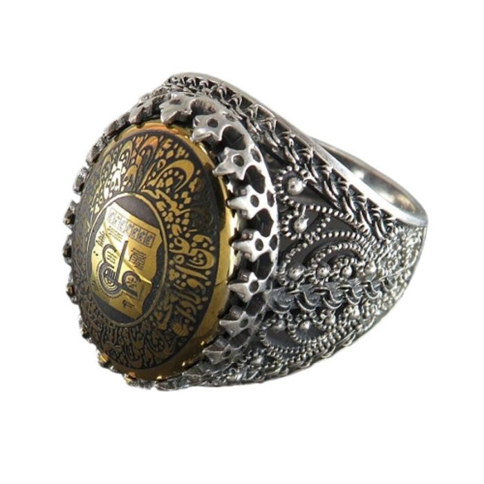 Crafted Silver Hematite (Hadid) Ring with Nad Ali Engraving for Men's