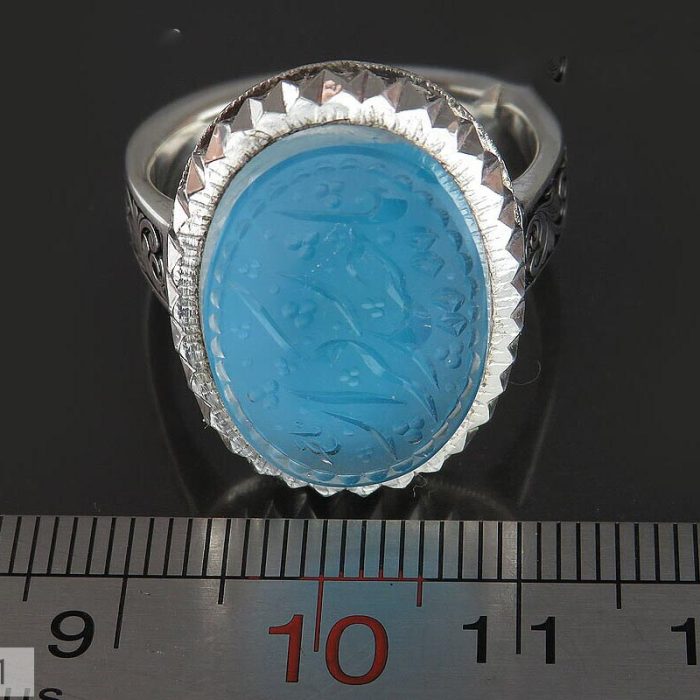 Handcrafted Men's Silver Ring with Blue Dur-e-Najaf Stone: Engraved with 'Ya Haydar Karrar