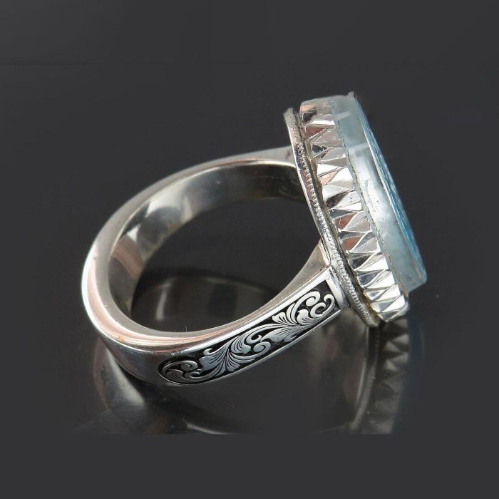 Handcrafted Men's Silver Ring with Blue Dur-e-Najaf Stone: Engraved with 'Ya Haydar Karrar