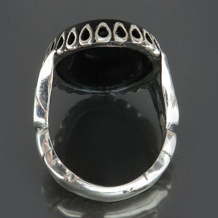 Engraved Black Agate Silver Ring with Surah An-Nas