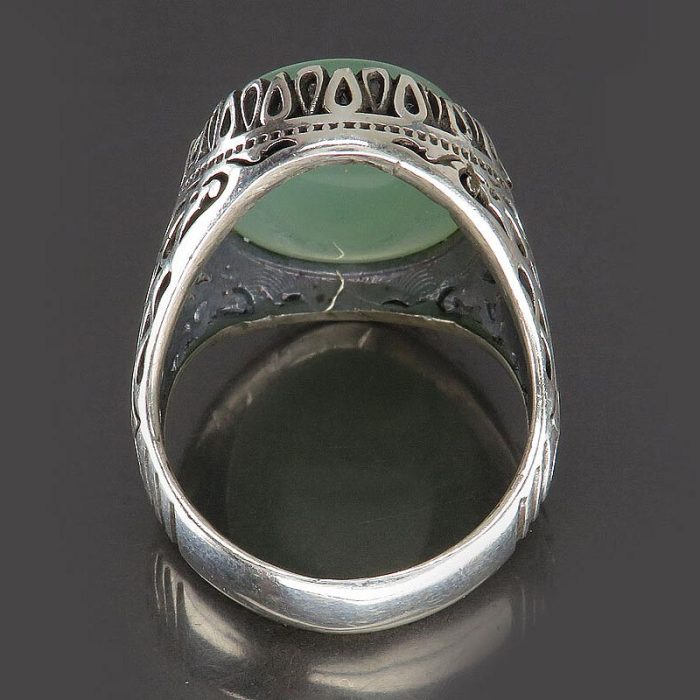 Engraved Green Agate Silver Ring with Surah "An-Nas & Ayat al-Kursi" for Men's