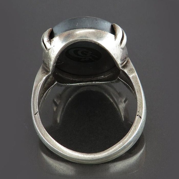 Elegant Engraved Nad Ali Men's Silver Hematite (Hadid) Ring