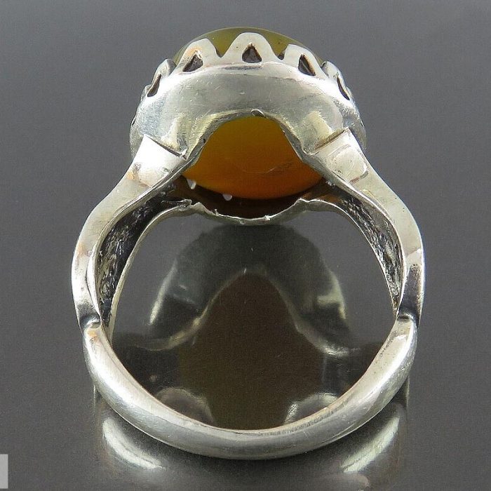 Exquisite Yellow Agate (Sharaf al-Shams) Silver Ring "Surah Al-Kawthar" Engraving