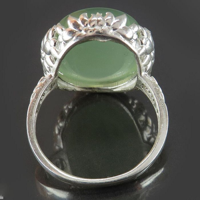 Green Agate Silver Delicate Ring with Surah "An-Nas & Ayat al-Kursi" Engraving