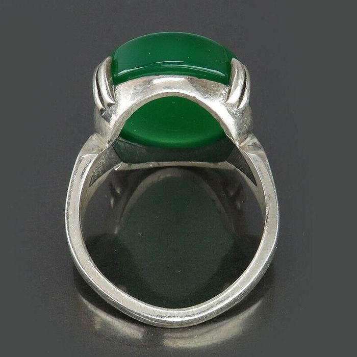 Green Agate Silver Ring with Religious Engravings "Wa In Yakad, Wa Man Yattaqillah, Nade Ali"