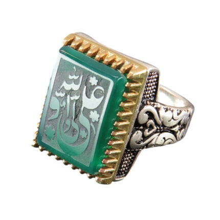 Handcrafted Men's Silver Rectangular Ring with Green Khorasan Agate