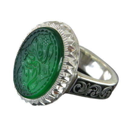 Handcrafted Men's Silver Ring with Green Agate