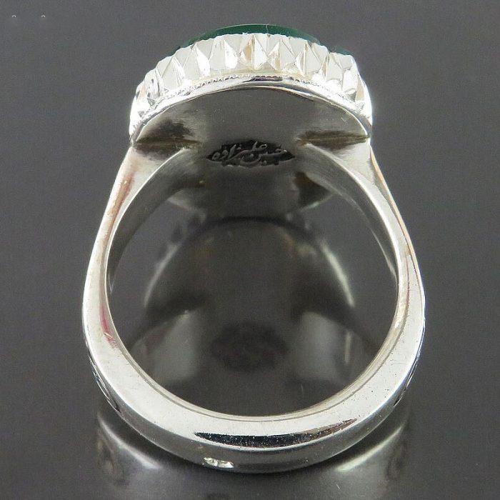 Handcrafted Men's Silver Ring with Green Agate and 'Ali Wali Allah' Engraving