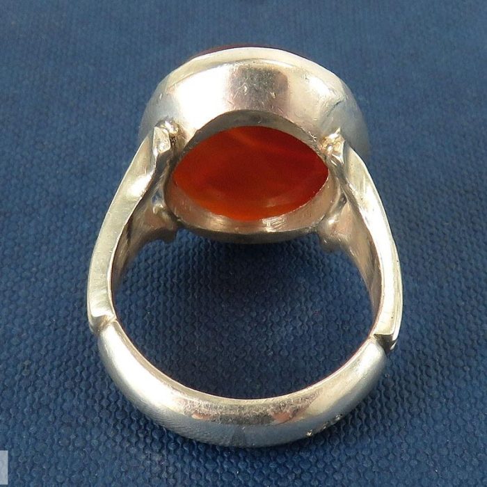 Handcrafted Men's Silver Ring with Red Agate: Engraved with 'Muhammad Rasul Allah' and 'Ali Wali Allah