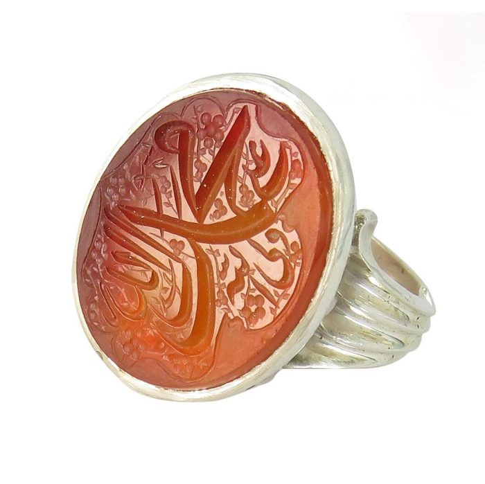 Handcrafted Men's Silver Ring with Red Agate Engraved