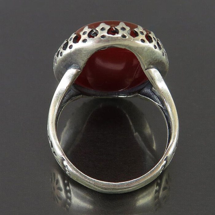 Handcrafted Men's Silver Ring with Red Agate and Engraving of "Surah Ar-Rahman"