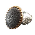 Hematite (Hadid) Silver Ring with Brass Crown Design and Surah Al-Falaq Engraving