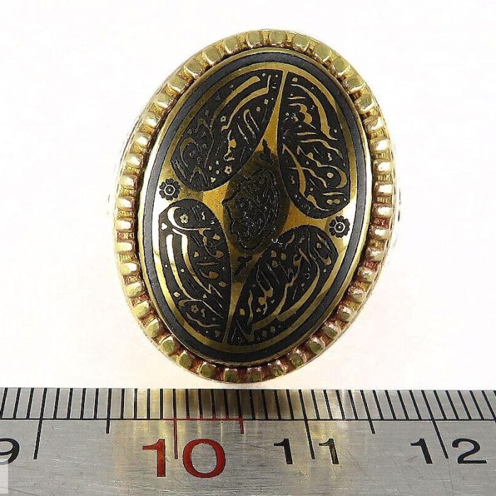 Hematite (Hadid) Silver Ring with Brass Crown and Surah Al-Kawthar Engraving