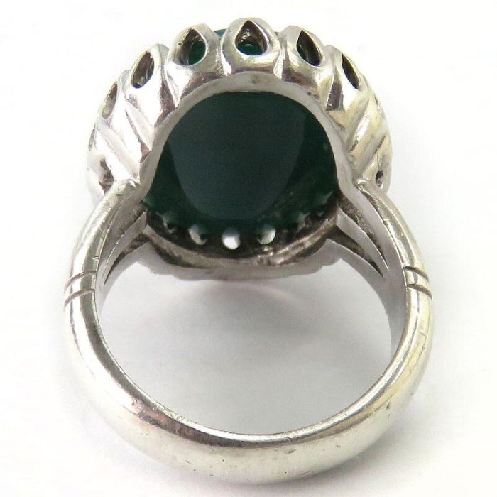 Men's Green Agate Silver Ring with "Salaam Ale Al Yasin" Engraving