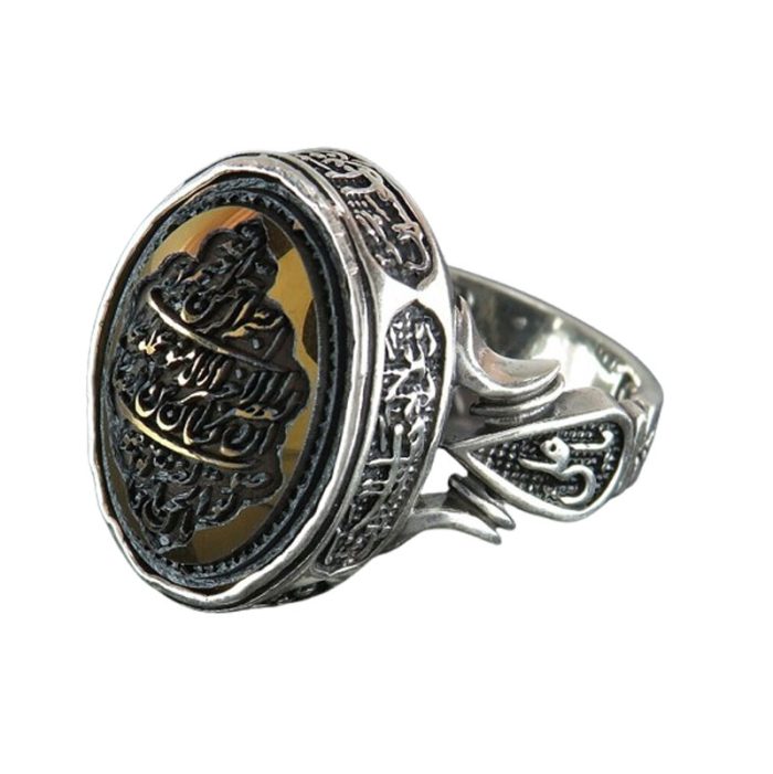 Men's Hematite (Hadid) Ya Ali Silver Ring with Surah Al-Asr Engraving