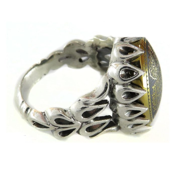 Men's Hematite Silver Ring with "Four Quls" Engraving