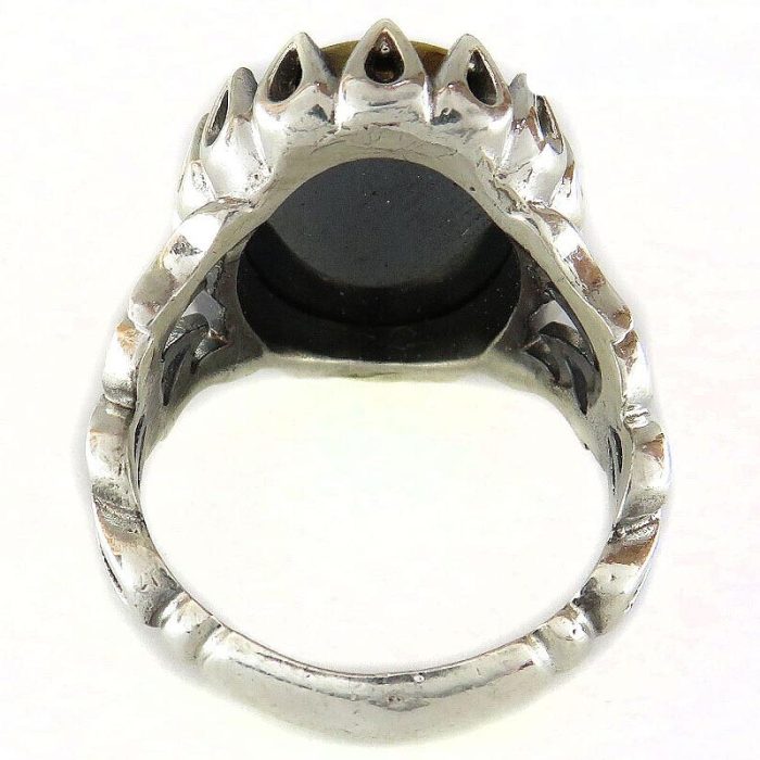 Men's Hematite Silver Ring with "Four Quls" Engraving