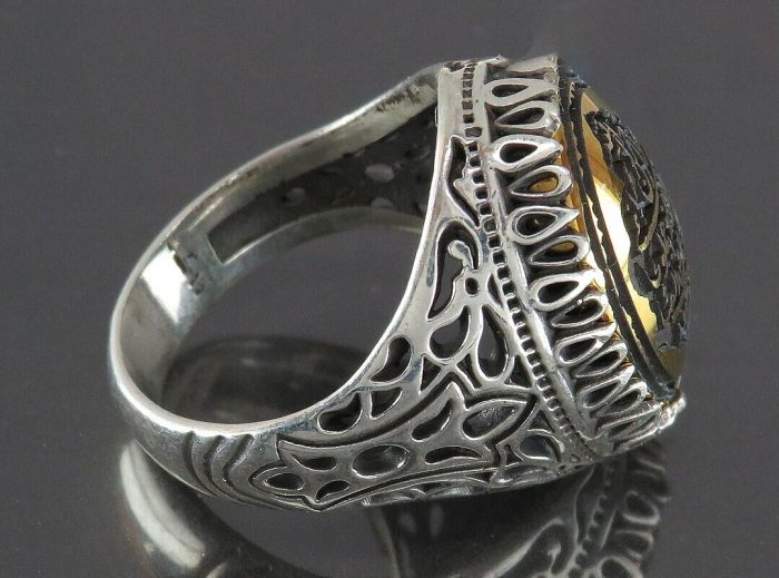 Men's Large Hematite (Hadid) Silver Ring with "Surah Al Asr" Engraving