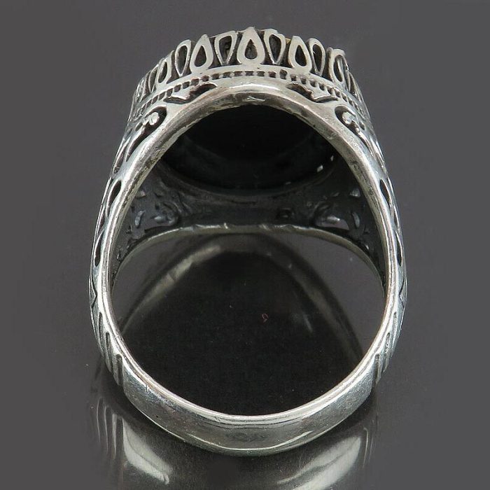 Men's Large Hematite (Hadid) Silver Ring with "Surah Al Asr" Engraving