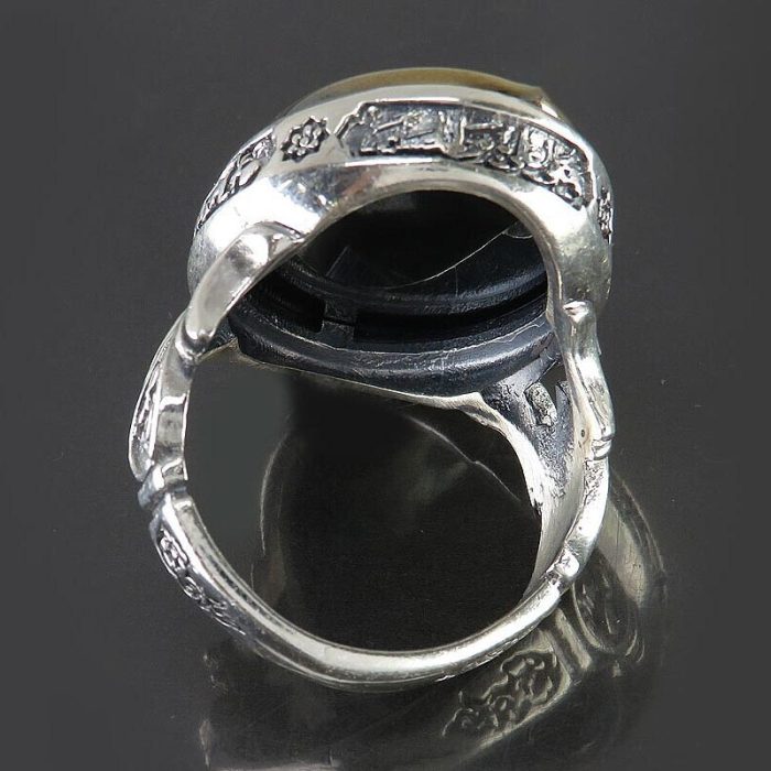 Men's Silver Hematite Ring: Engraved with 'Ya Ali,' 'Rizq o Rozi,' Quran Verse, Imam Hussein's Salawat, and 'Ya Fatima