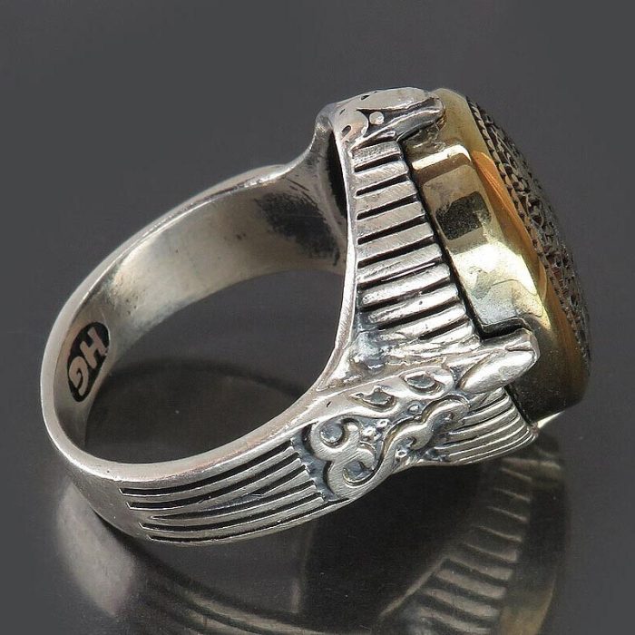 Men's Silver Hematite (Hadid) Ring: Beautifully Engraved with 'Ya Ali'