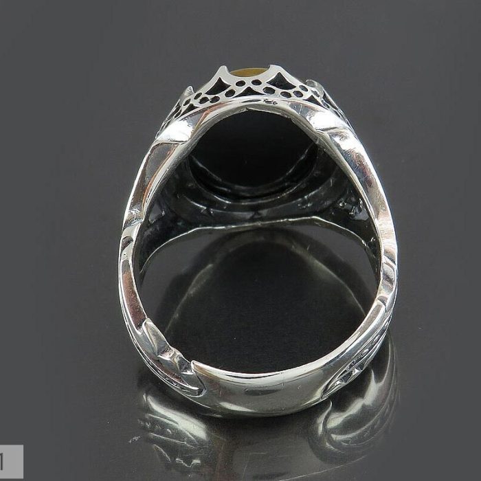 Men's Silver Hematite Ring Engraved with 'Ya Fatima Al-Zahra' and 'Ya Ali'