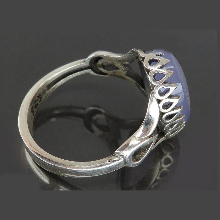 Men's Silver Ring with Blue Agate: Engraved with "Salalah Alayka Ya Ali Ibn Abi Talib"