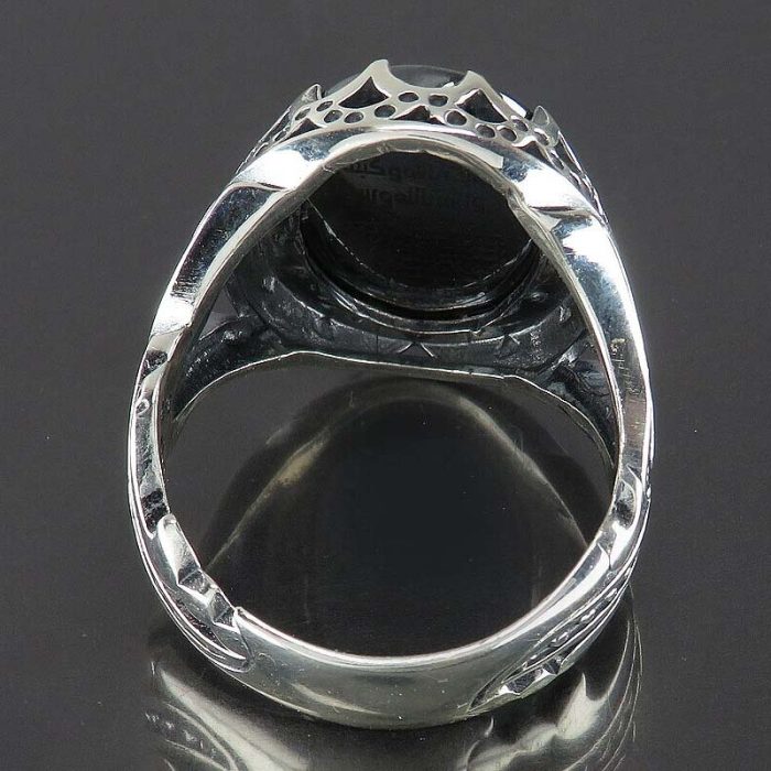 Men's Silver Ring with Hematite (Hadid) stone: Engraved by Ya Ali and Seven Jalala