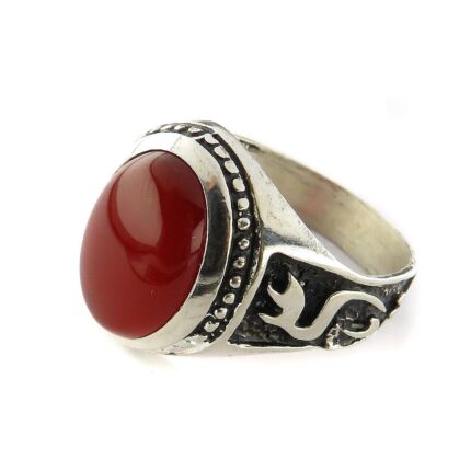 Men's Silver Ring with Red Agate with 'Ya Ali' Engraving