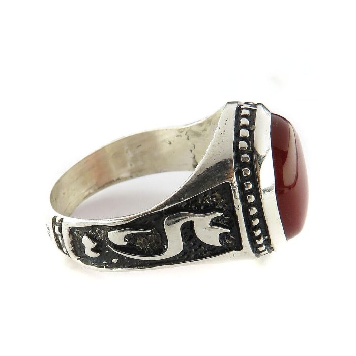 Men's Silver Ring with Red Agate: Elegant Simplicity with 'Ya Ali' Engraving