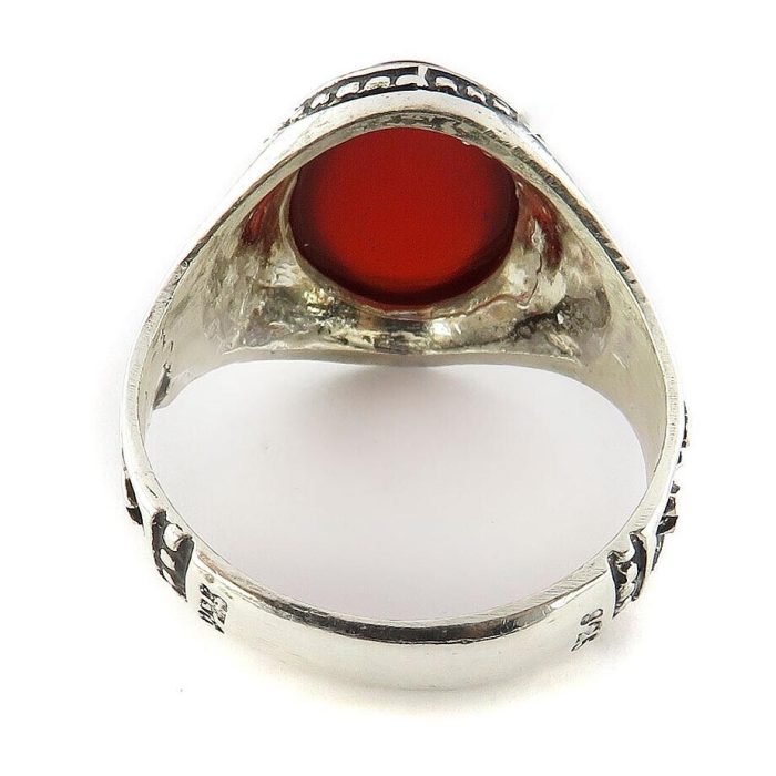 Men's Silver Ring with Red Agate: Elegant Simplicity with 'Ya Ali' Engraving