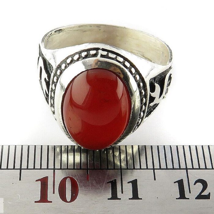 Men's Silver Ring with Red Agate: Elegant Simplicity with 'Ya Ali' Engraving