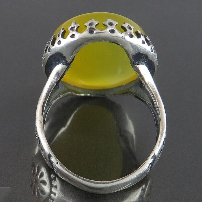 Men's Silver Ring with Yellow Agate: Engraved with 'La Ilaha Illallah,' 'Fourteen Imam,' 'Rizq o Rozi,' Quran Verse, 'Nad e Ali,' and 'Wa In Yakad