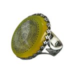 Men's Silver Ring with Yellow Agate Engraved with 'La Ilaha Illallah,' 'Fourteen Infallibles,' 'Rizq o Rozi,' Quran Verse, 'Nad e Ali,' and 'Wa In Yakad