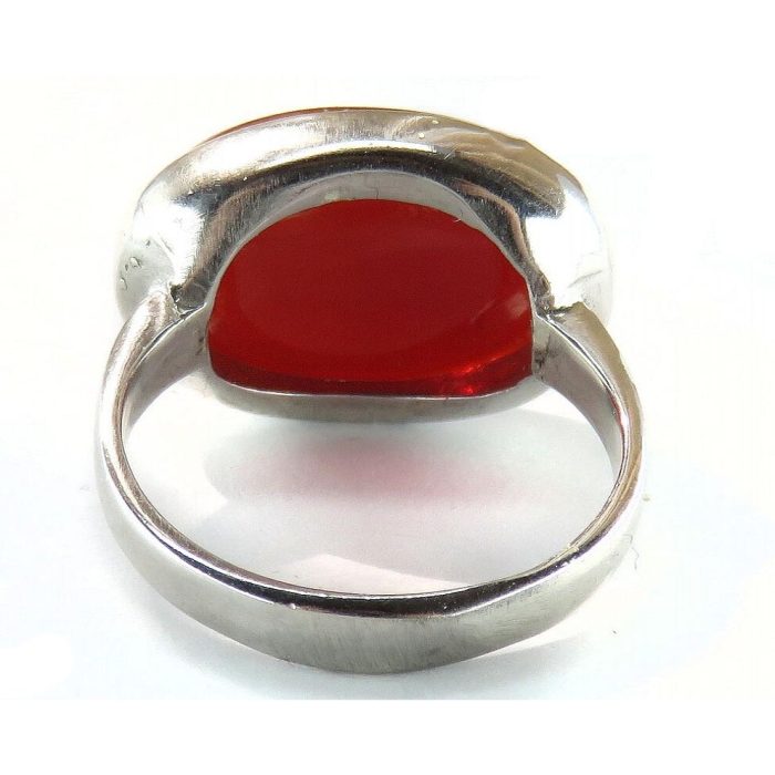 Men's Slim Red Agate Silver Ring with "Nade Ali" Engraving