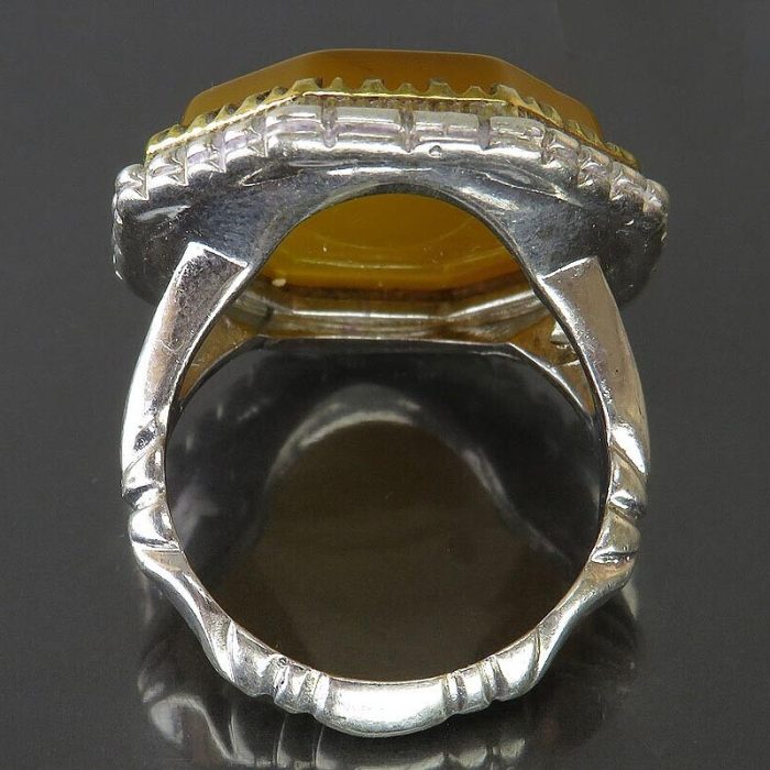 Men's Yellow Agate (Sharaf al-Shams) Silver Ring with "Surah Al-Kawthar" Engraving