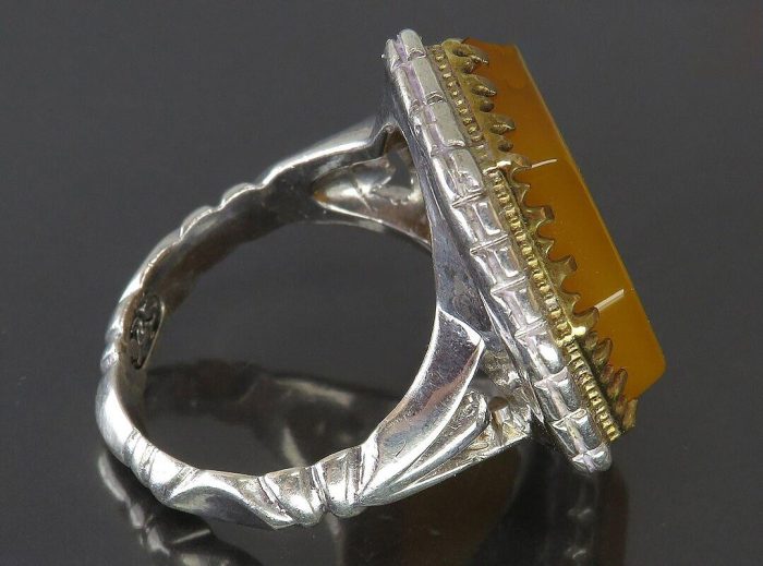 Men's Yellow Agate (Sharaf al-Shams) Silver Ring with "Surah Al-Kawthar" Engraving