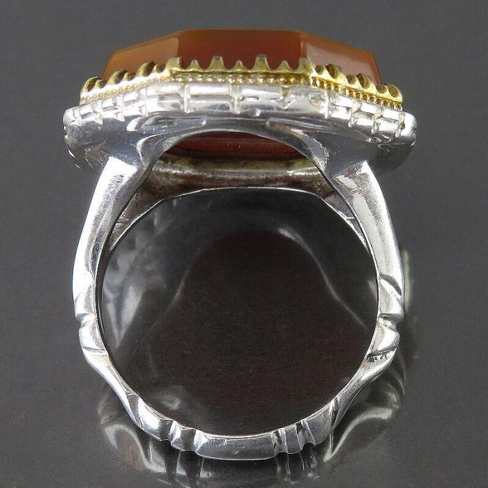 Octagonal Red Agate Silver Ring with Surah Al-Kawthar Engraving