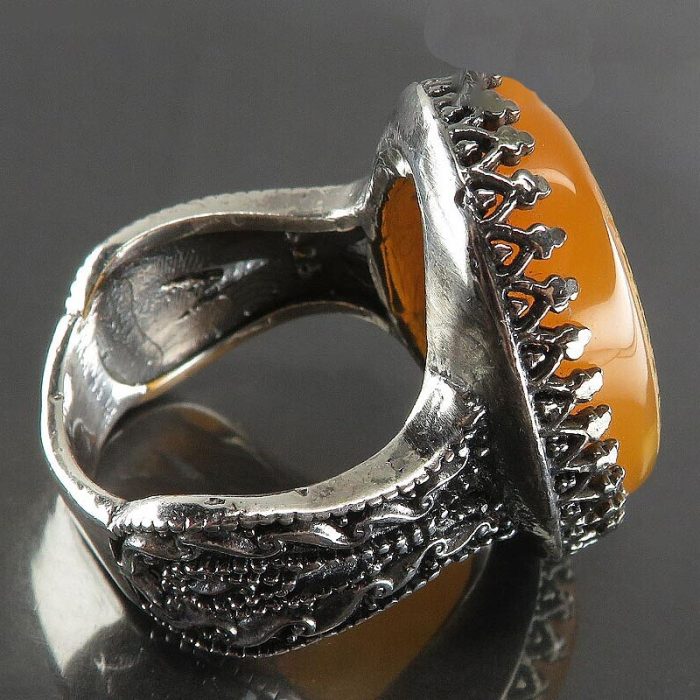 Orange Agate Silver Ring with Surah Al-Kawthar Engraving for Men's & Women's