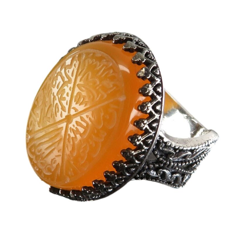 Orange Agate Silver Ring with Surah Al-Kawthar Engraving for Men's & Women's