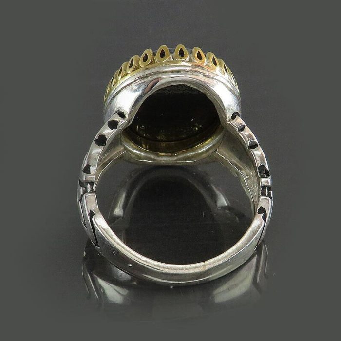 Hematite (Hadid) Silver Ring with Brass Crown & "Seven Jalalah" Engraving