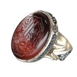 Silver Red Agate Ring with Ya Fatima and Salawat Hazrat Fatima Engraving