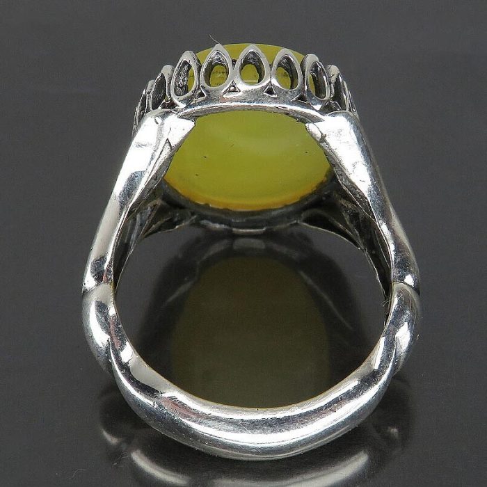 Men's Silver Ring with Yellow Agate (Sharaf Al Shams): Engraved with "Ya Ali Madad"