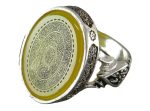 Yellow Agate Silver Ring with Engravings "Waman Yattaqillah, Surah Al-Fatiha, Salawat Imam Hussain, Nade Ali,"