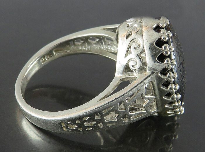 Beautiful & Delicate Women's Silver Hematite Ring with "Seven Jalale" Engraving