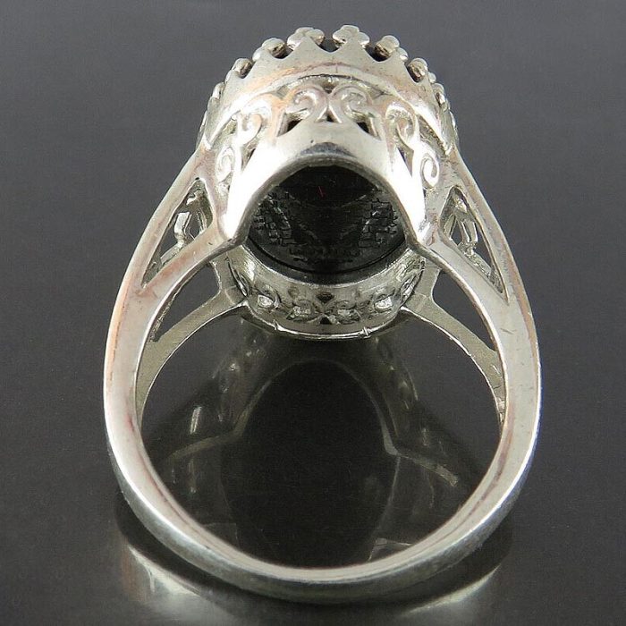 Beautiful & Delicate Women's Silver Hematite Ring with "Seven Jalale" Engraving