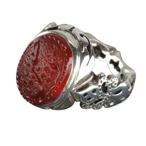 Beautiful Silver Yemeni Red Agate Ring with Ya Hussain (AS) Engraving