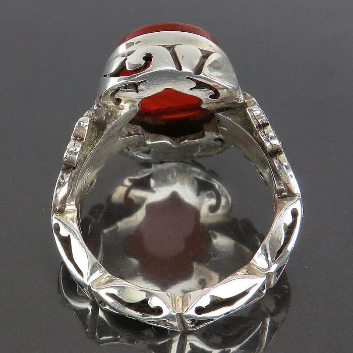 Beautiful Silver Yemeni Red Agate Ring with "Ya Hussain (AS)" Engraving