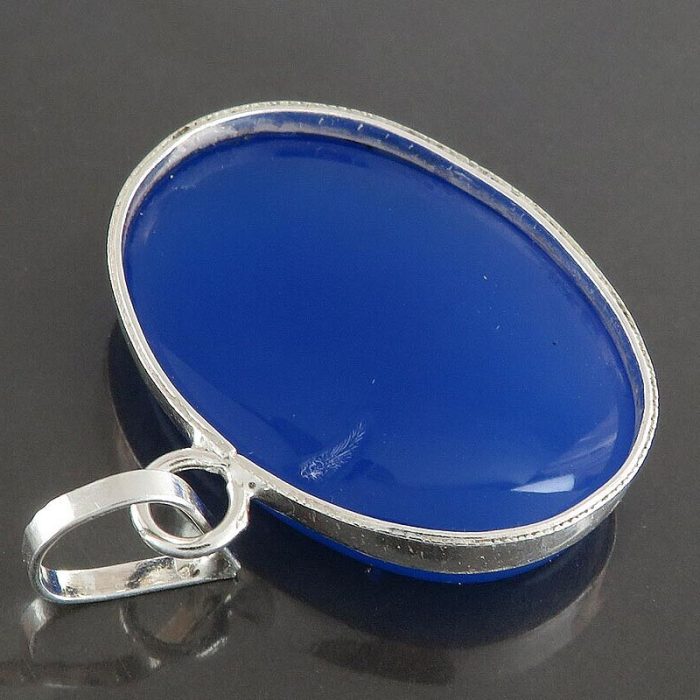 Blue Agate Silver Necklace with Ya Ali Ibn Musa Al Ridha (Reza) Engraving