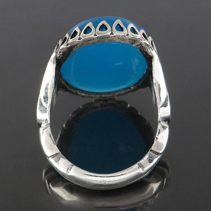 Blue Agate Silver Ring with "Ya Imam Reza" Engraving for Men's